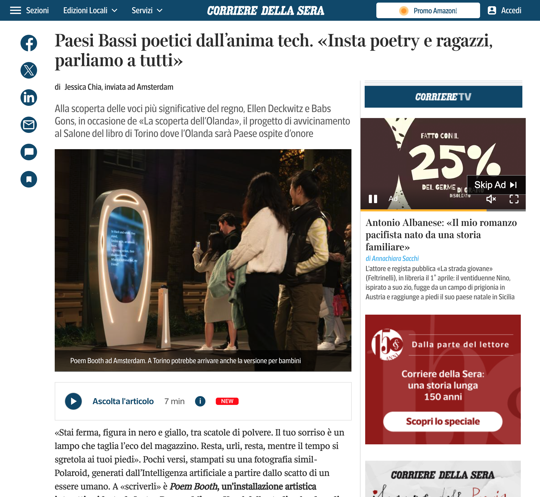 Corriere della Sera habla del Poem Booth