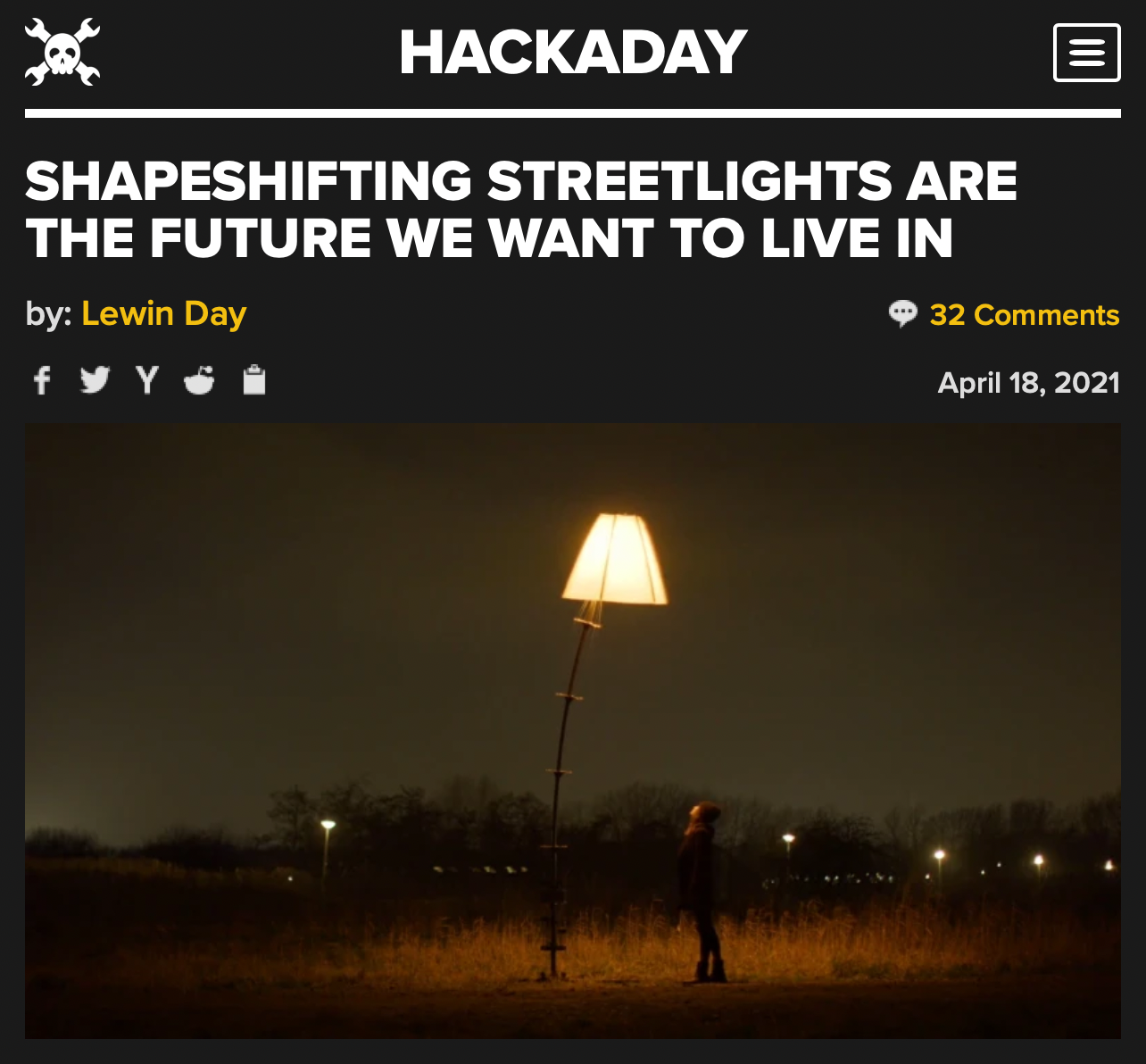 Hackaday: Las farolas que cambian de forma son el futuro en el que queremos vivir