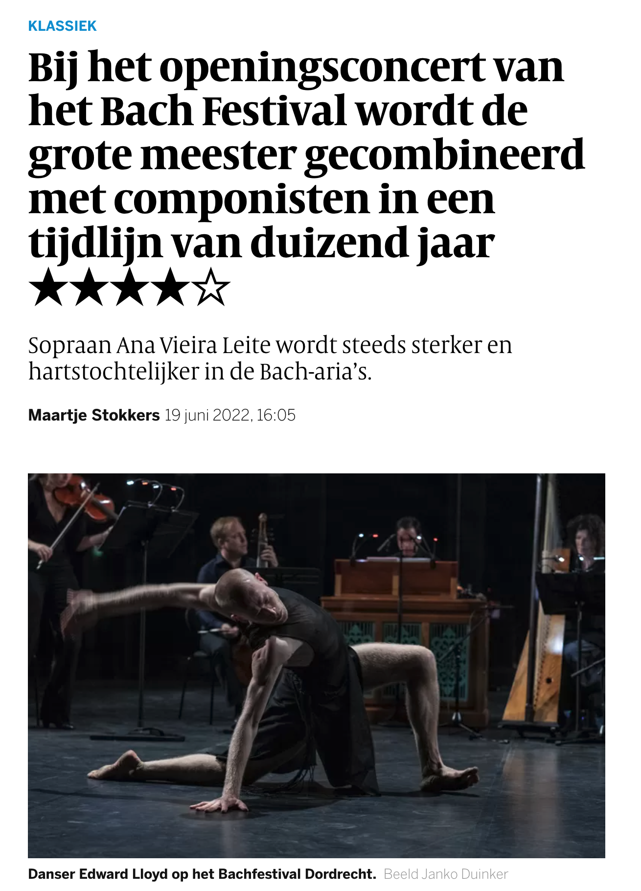 Volkskrant: ‘El concierto inaugural del Bach Festival desprende conexión entre las personas y amor por la música’